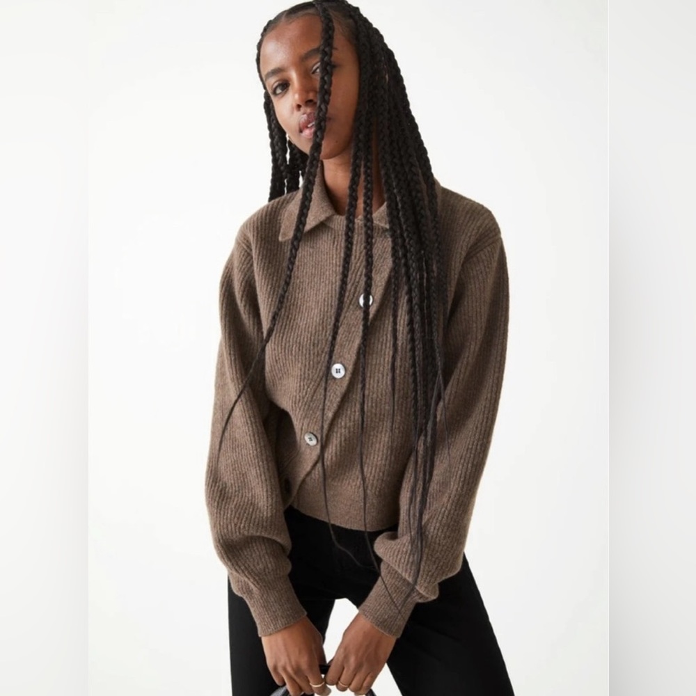 & other stories asymmetrical crop sweater collared polo top
